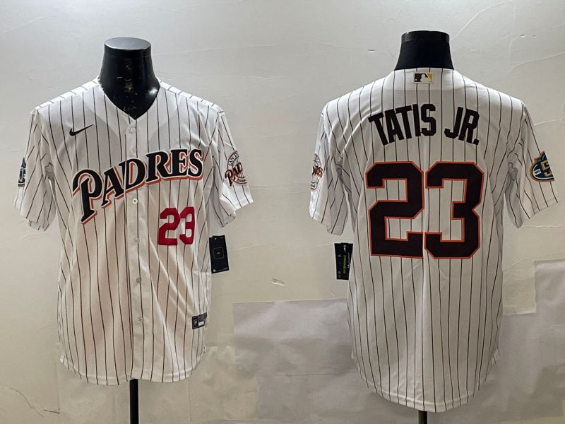 Men San Diego Padres #23 Tatis jr White Stripe Throwback Game 2025 Nike MLB Jersey style 3->san diego padres->MLB Jersey
